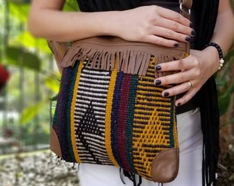 Vintage Kilim Crossbody Bag: Handmade Leather Shoulder Bag