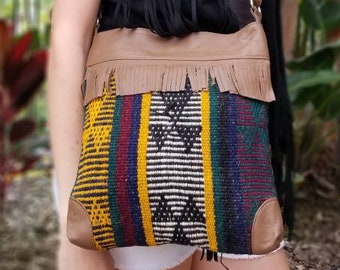 Vintage Kilim Crossbody Bag: Handmade Leather Shoulder Bag