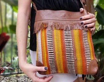 Vintage Kilim Crossbody Bag: Handmade Turkish Leather Shoulder Bag