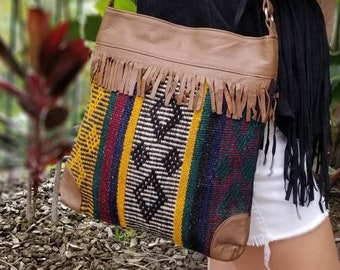 Vintage Kilim Crossbody Bag: Turkish Leather Shoulder Bag