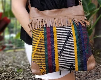 Vintage Kilim Crossbody Bag: Handmade Turkish Carpet & Leather