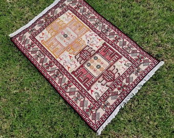 2 by 3 rug, Kilim Rug, Animal Print Rug, Turkish Kilim Rug, Small Kilim Rug, Silk Rug, Persian Rug, Small Vintage Rug, Kitchen Rug,Sumak Rug