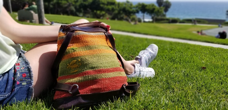 Vintage Backpack,Vintage Leather Bag,Kilim Bag,Boho Backpack,Hippie Backpack,Vintage Rucksack,Vintage Bucket Bag,Backpack Purse,Hobo Bag image 3