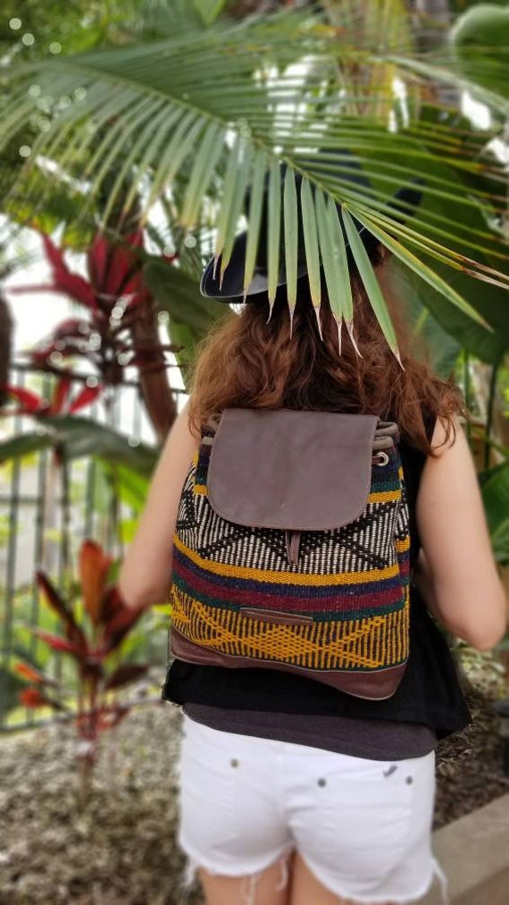 Vintage Kilim Backpack: Leather Boho Rucksack - Etsy display picture 1