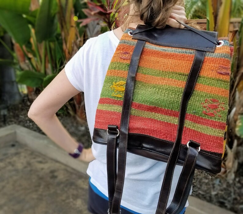 Vintage Backpack,Vintage Leather Bag,Kilim Bag,Boho Backpack,Hippie Backpack,Vintage Rucksack,Vintage Bucket Bag,Backpack Purse,Hobo Bag image 4