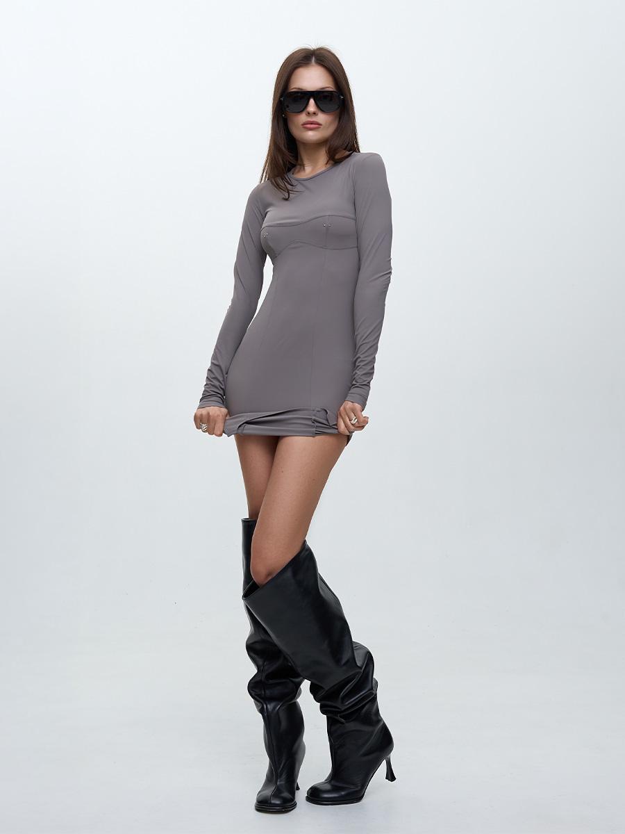 grey dress black boots Tight Dresses Zipper-Up Size:10 | US Black boohooMAN Tall Pleated Sweater dress Pair with stilettos and