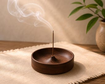 Handmade Solid Wood Incense Holder | Round Wooden Incense Burner | Minimalist Stick Incense Tray | Zen Meditation Decoration | Tea Room Gift