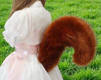 Conjunto de orejas y cola de ardilla roja hechas a mano, disfraz de cosplay de piel sintética, fiesta de fantasía de otoño de Halloween