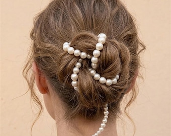 Pearl Hair Chain for Women, Bridal Braid Jewelry, Beaded Hair Vine, Wedding Hair Accessory, Pearl Bun Wrap, Bridal Hairpiece, 1 Piece