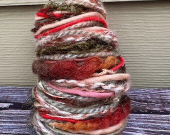 Cactus Flower sustainable art yarn bundle & upcycled weaving fibre pack | Fibre art supply, eco craft, tassels, mixed media, trim, pom poms
