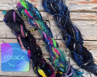 Paquete de mini hilos de arte sostenibles / Muestrario de fibras de tejido de mini telar reciclado, manualidades, adornos, técnicas mixtas, adornos, tarjetas, fieltro Nuno