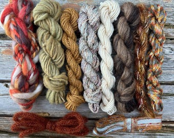 Hilos de fibra mixta Canyon para tejer / Kit de materiales reciclados para manualidades en tonos marrón y naranja: bordado, fieltro, punto, ganchillo, tapicería, 68 yardas.