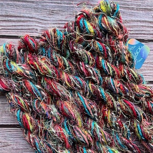 Fireworks sustainable art yarn bundle & upcycled weaving fibres | Mini loom yarn sampler, craft journal, tassel, mixed media, trim, pom pom