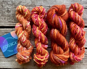 Twist mini sustainable handmade yarn skein | Orange + Yellow upcycled weaving art yarns, crochet, jewellery, textile crafts