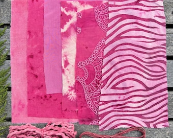 Botanically dyed fabric pack | Pink naturally dyed sustainable textiles | Fibre arts, mending, slow stitch, embroidery, quilts, journals