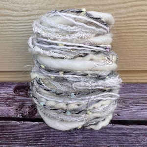 Moonlight mixed fiber art yarn bundle & sustainable weaving pack | Mini loom yarn samples, fiber supplies, art journals, tassels, pompoms