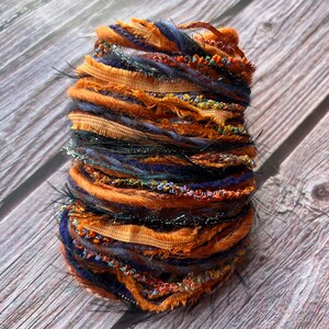 Midnight Sun sustainable art yarn bundle & upcycled weaving fiber pack | Mini loom yarn sampler, art journals, tassels, mixed media, pompoms