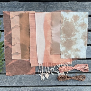 Pflanzengefärbte strukturierte Stoffpackung |  Botanisches gefärbtes Textilcollagen-Sampler | Faserkunst, Zero Waste, Slow Stitch, Stickerei, Quilts, Journals