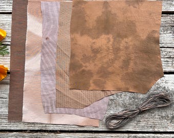Plant dyed slow stitch vintage fabric collage pack | Fibre art textile supplies, zero waste, embroidery, quilts, journals