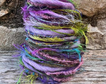 Allium sustainable art yarn trim bundle & upcycled weaving fibre pack | Fibre supply, craft journal, tassel, mixed media, embellish, pompoms
