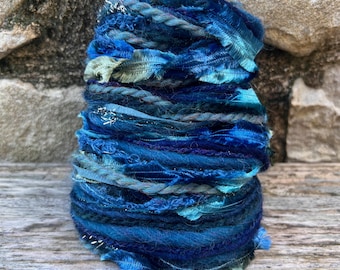 Lake sustainable art yarn bundle & upcycled weaving fibres | Mini loom, craft yarn sampler, creative embroidery, tassels, trim, pom-poms