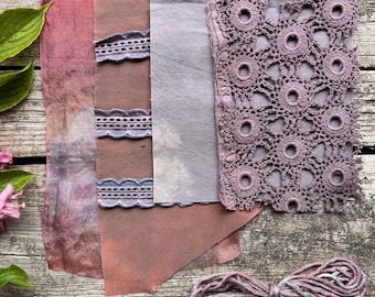 Muestrario de telas teñidas con plantas, textiles teñidos con plantas, fieltrado Nuno, puntada lenta, manualidades, acolchado, diario, costura, tarjetas