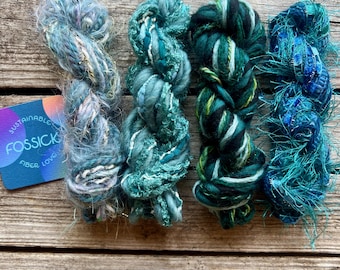 Twist mini sustainable art yarn skein | Upcycled handmade weaving bundle, fibre craft, felting, mixed media, crochet