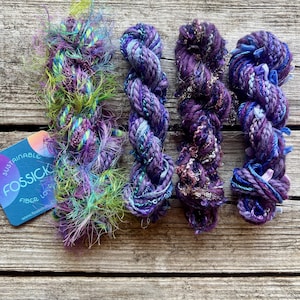 Twist mini sustainable handmade fibre skein | Purple upcycled weaving art yarn, fibre art supply, mini loom yarn knitting, felting, crochet