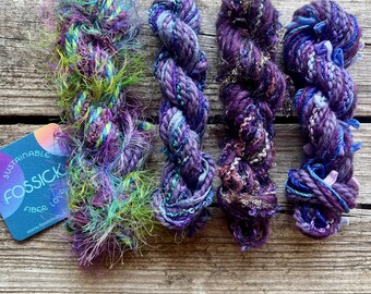 Twist mini sustainable handmade fibre skein | Purple upcycled weaving art yarn, fibre art supply, mini loom yarn knitting, felting, crochet