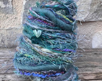 Seaglass sustainable art yarn bundle & mixed fibres for weaving | Mini loom yarn sampler, felting, cards, journal, tassel, spinning, pompoms