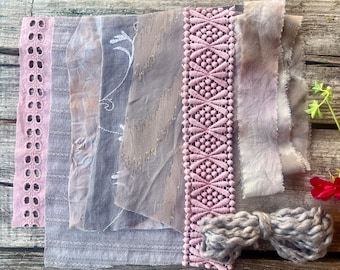 Plant Dyed Slow Stitch Fabric Bundles | Vintage + Zero Waste Quilting Fibres, visible mending, collage, embroidery, patchwork, journals