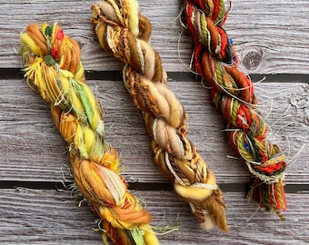 Paquete de mini hilos de arte sostenibles / Muestrario de telar reciclado, artesanías con fibra, adornos, técnicas mixtas, adornos, tarjetas, relleno de medias