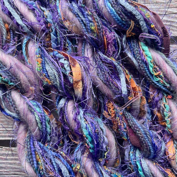 Aster sustainable art yarn trim bundle & upcycled weaving fiber pack | Fiber supply, craft journal, tassel, mixed media, embellish, pom poms