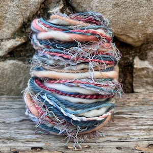 Beach Rose sustainable art yarn bundle & upcycled weaving fibre pack | Fibre art supply, eco craft, tassel, mixed media, trim, embellishment