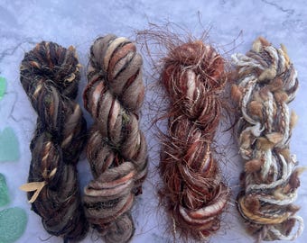 Twist mini sustainable yarn skein | Upcycled weaving art yarn fibres, abstract embroidery, journals, mixed media, crochet