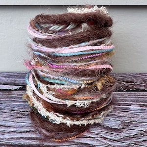 Neapolitan sustainable art yarn bundle & upcycled weaving fiber pack | Mini loom yarn sampler, fiber supply, journal, tassels, trim, pompoms