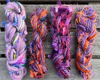 Madeja de fibra sostenible Twist mini / Paquete de hilo reciclado para arte de tejido, material para arte de fibra, muestrario de hilo para mini telar, tejido, técnica mixta, crochet