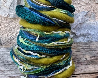 Atlantis sustainable art yarn bundle & upcycled weaving fibre pack | Fibre art supply, nuno felting, craft, tassel, mixed media, trim, cards