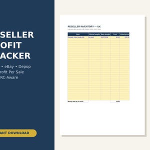 UK Reseller Inventory Profit Tracker (Excel Spreadsheet), Vinted eBay Depop Bookkeeping (Instant Download)