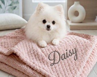 Personalized Pet Blanket, Custom Embroidered Dog Blanket with Name, Soft Pineapple Weave Throw for Dogs, New Puppy Gift