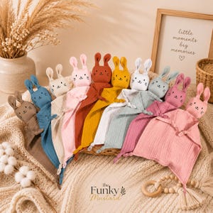 Organic Muslin Bunny Lovey: Baby Security Blanket and Burp Cloth Essential