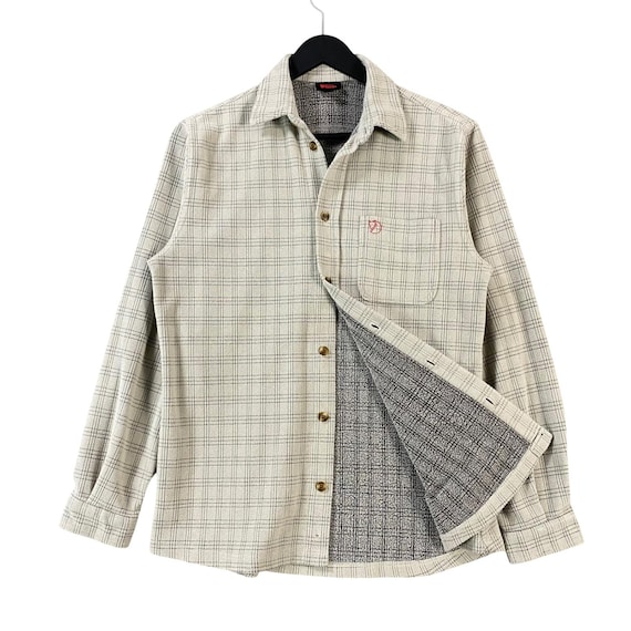 Fjallraven, Vintage 90s Fjallraven Plaid Flannel Pile Fleece Mens M Gray Gorpcore Outdoor
