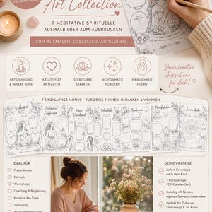 Colección de Arte Alma-Anfitriona - 7 páginas para colorear espirituales y meditativas para imprimir / Círculo de Mujeres / Retiro / Taller DIY / Amor Propio