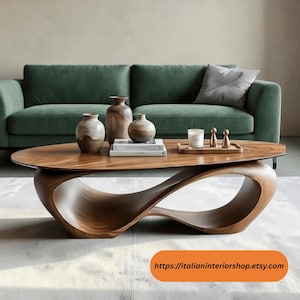 Handgemaakte salontafel van massief hout, organische, sculpturale bijzettafel, moderne Japandi Wabi Sabi woonkamertafel, luxe walnotenhouten meubelen