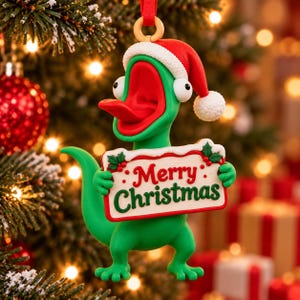 3D Printed Lizard Ornament, Funny Merry Christmas Reptile Decoration, Cute Lizard Christmas Tree Ornament, Holiday Gift Keepsake