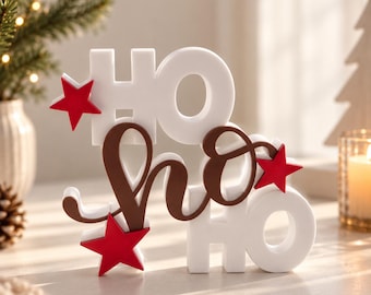 Ho ho ho! Kerstdecoratie – 3D-geprinte kerstfiguur | Kersttafeldecoratie | Rood, wit, bruin
