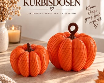 Pompoendoos met deksel – Decoratieve herfstpompoen | Opbergdoos in 2 maten | Halloween decoratie | 3D-geprint