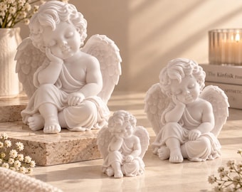 Witte engelfiguur – Beschermengeldecoratie in 3 maten | 3D-geprinte engelfiguur | Cadeau voor doop, communie en kerst