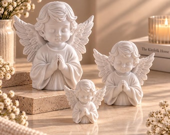 Witte engelfiguur – Beschermengeldecoratie in 3 maten | 3D-geprinte engelfiguur | Cadeau voor doop, communie en kerst