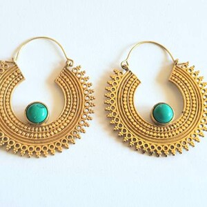 Tribal Earrings /Gold Earrings with Turquoise  / Turquoise  Earrings / Ethnic Earrings / Dangle Earrings